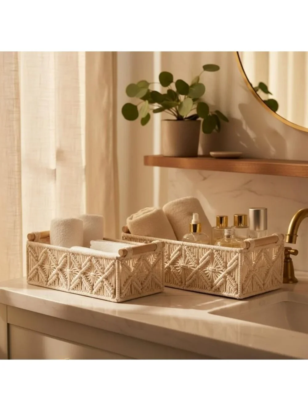 Boho Chic Storage Basket for Toilet Paper & Home Organization - White Decor